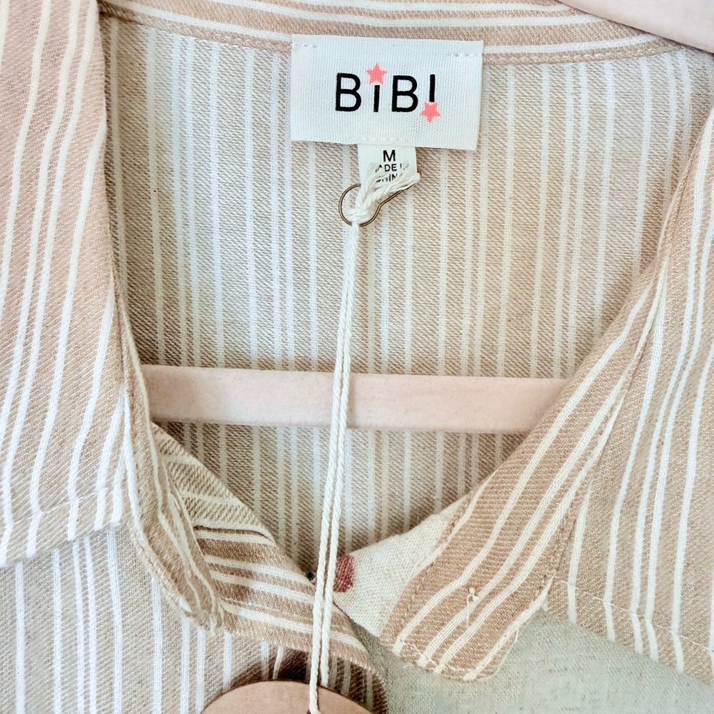 ❌SOLD❌BiBi Beige and Brown Striped Shirt - Picture 2 of 8
